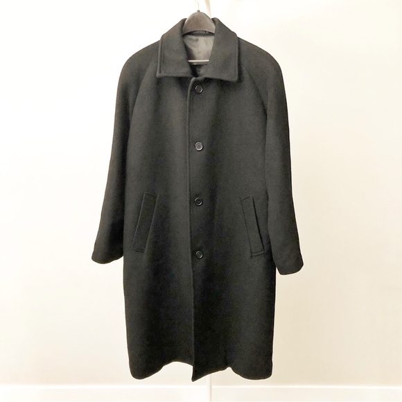 Vintage Cashmere Wool Fil A Fil  Oversized Classic Black Pea Coat Winter Jacket - Picture 1 of 14
